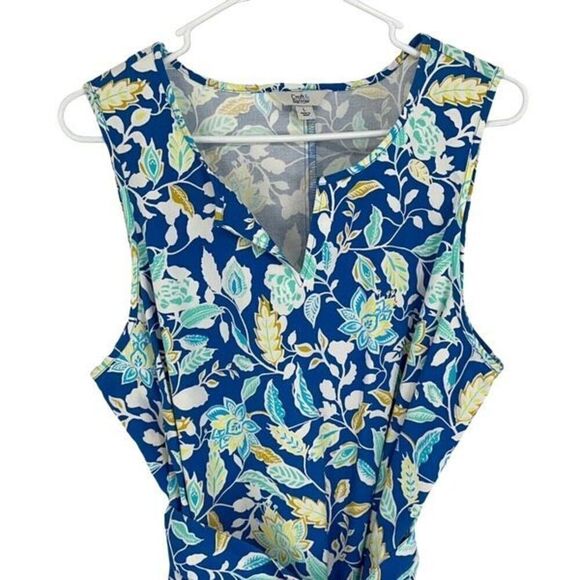 Croft‎ & Barrow Womens Floral Split Neck Sleeveless Dress Blue Size Large NWT - Picture 2 of 8
